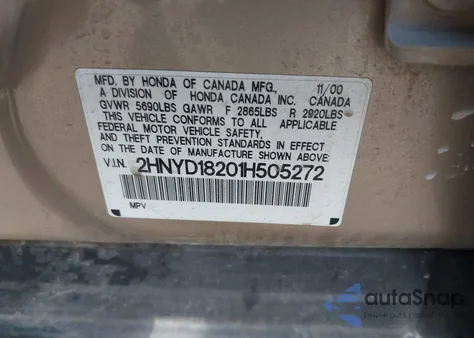 2001 Acura Mdx from USA, damaged, VIN 2HNYD18201H505272